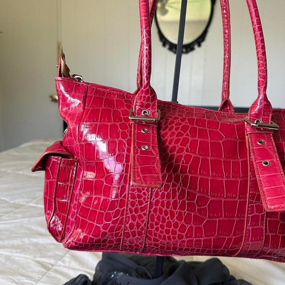 Bueno pink faux croc leather buckle shoulder bag y2k vintage - Picture 2 of 5